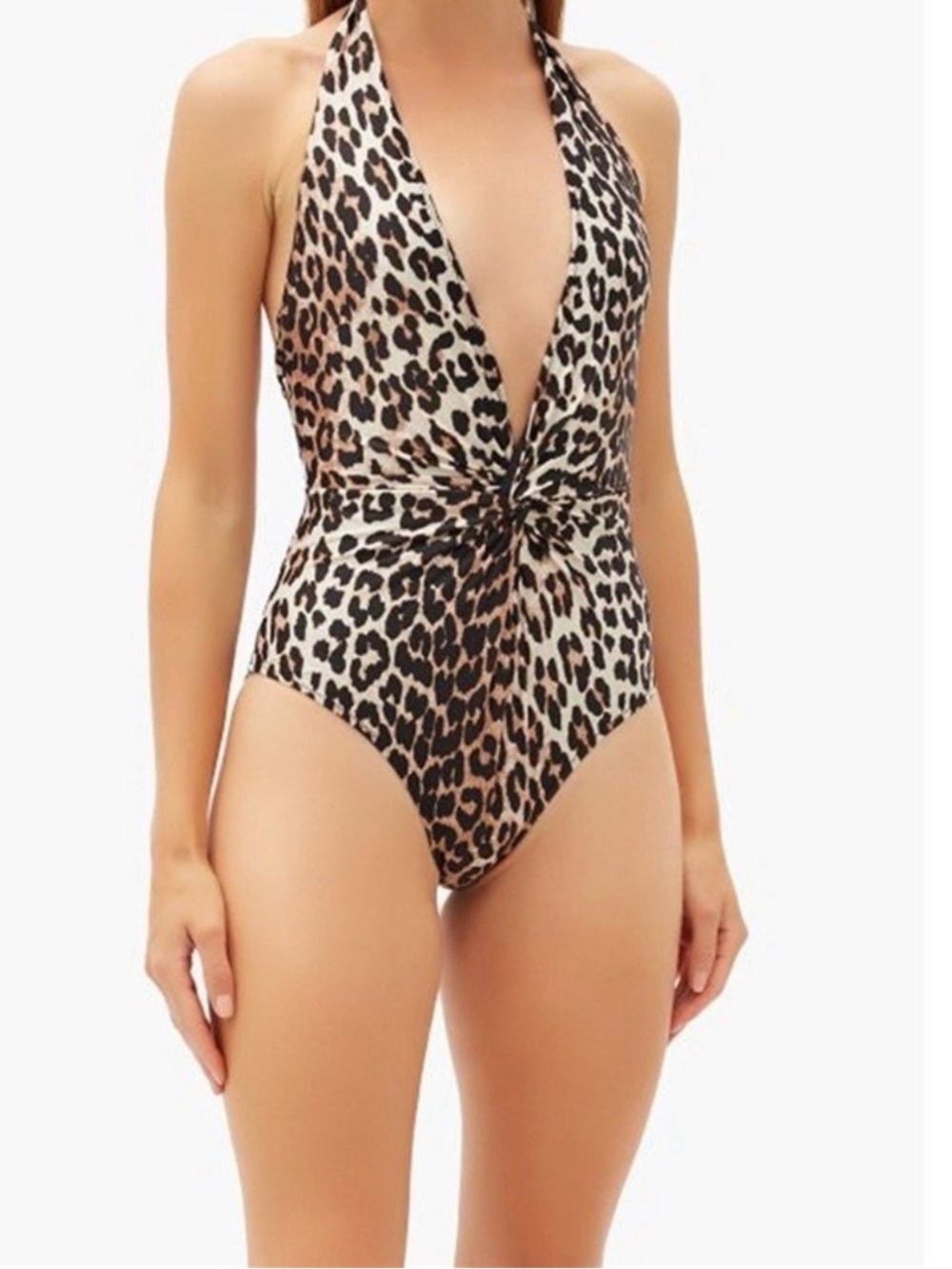 Ganni Leopard Halter One Piece Bathing Suit